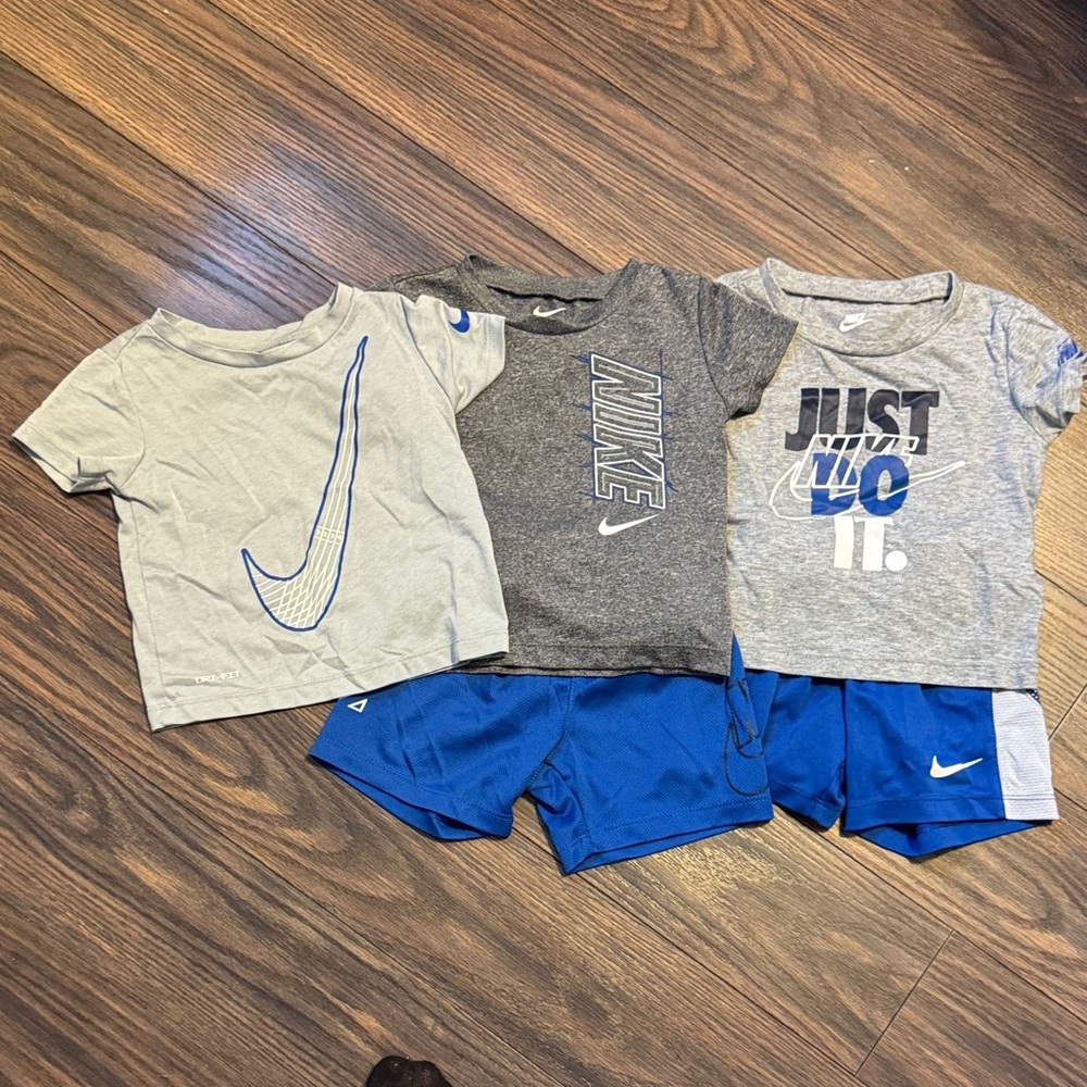 Nike Gray and Blue Kids T-Shirt and Shorts Set